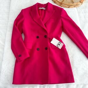 Zara Suit Blazer Dress Jacket Fuchsia Magenta Pink Double Breasted NEW S